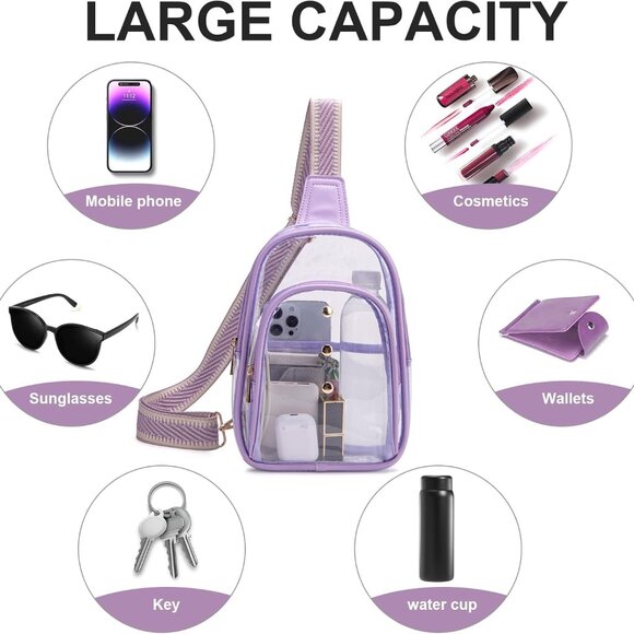 Fashionable Clear Sling Bag in Purple - Easy-to-Clean, Stadium Approved Design - Picture 5 of 7
